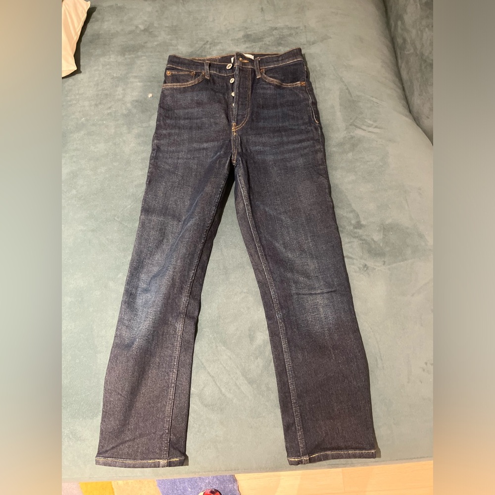 Redone dark indigo stovepipe jeans